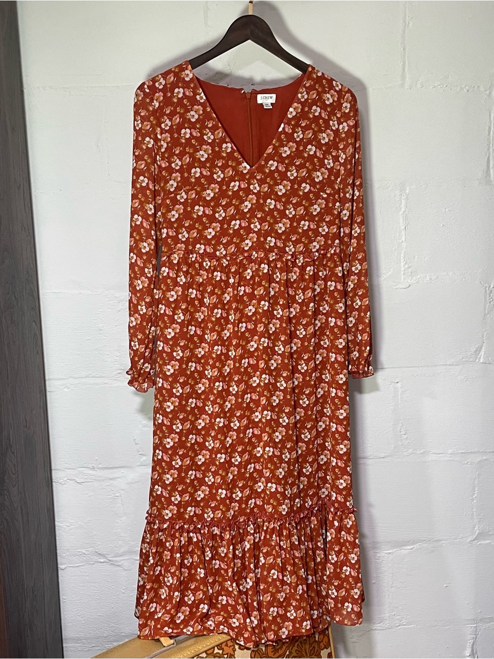 J. Crew Rust Floral V-Neck Maxi Dress